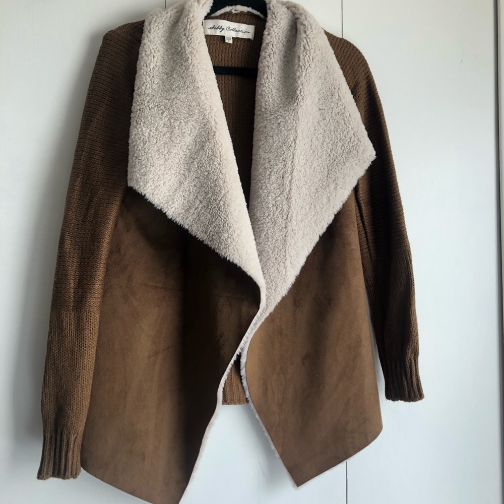 Suede and Sherpa open from cardigan